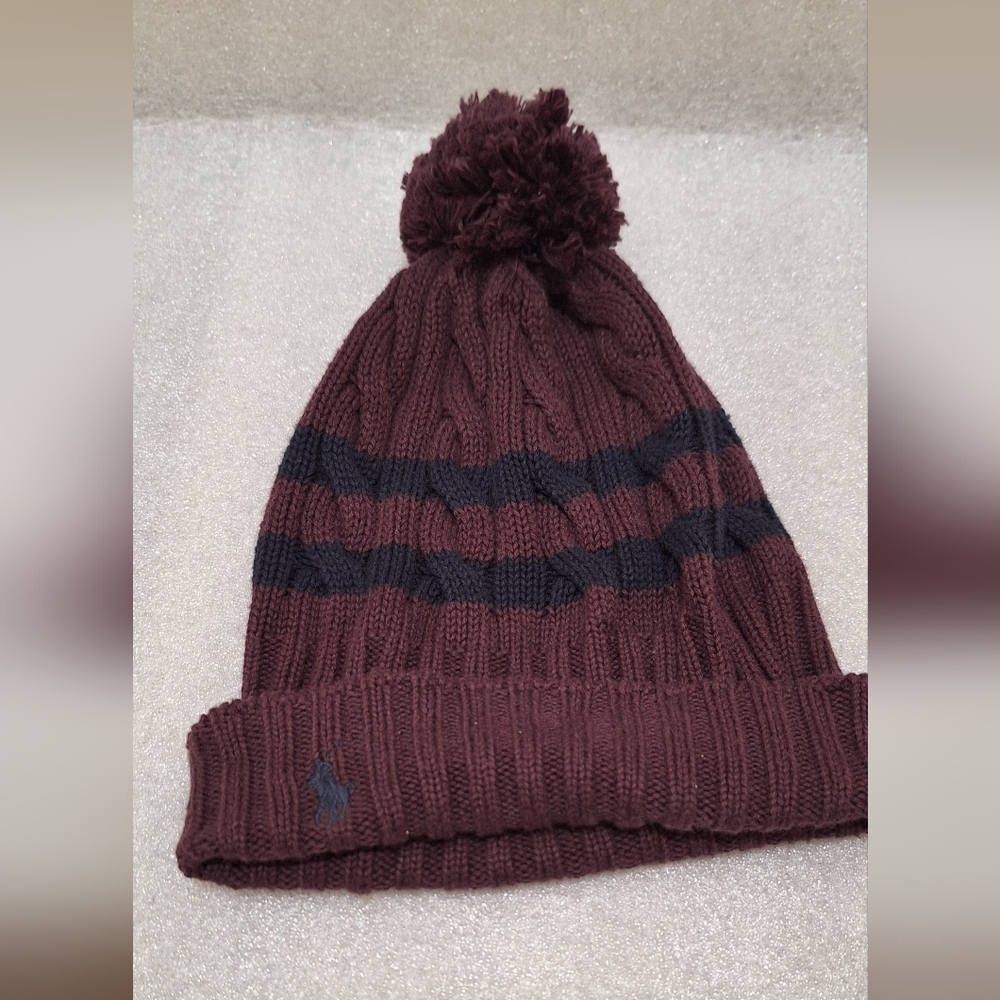 Polo Ralph Lauren Burgundy Knit Beanie with Pom Pom